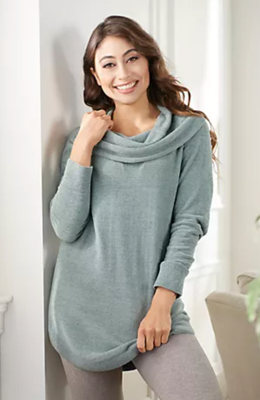 NWT BAREFOOT DREAMS JADE COZYCHIC ULTRA LITE COASTAL COWL NECK TUNIC SWEATER 3X